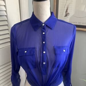 INC International Concepts Top Womens Small Sheer Button Down Y2K Minimalist